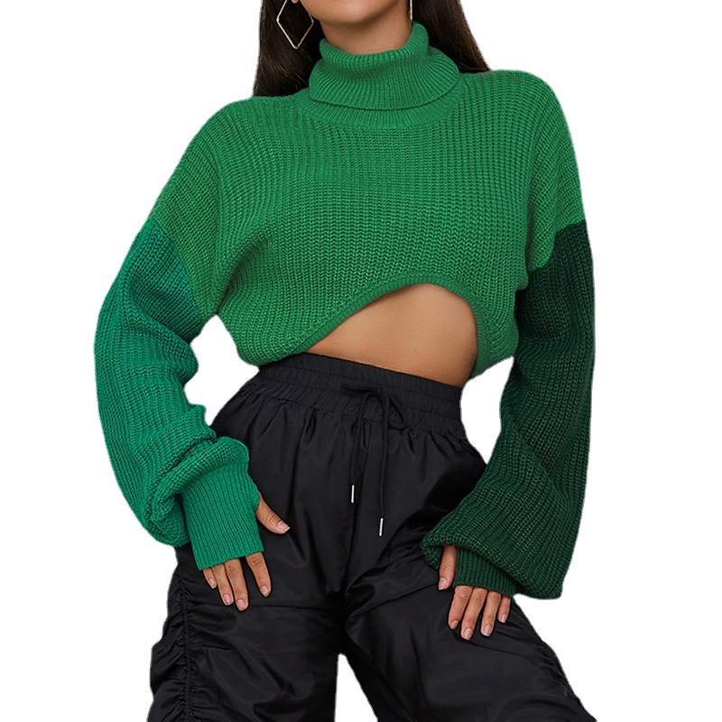 Womens Cropped High Neck Knit Runway Show  |  Knitwear Clothing anthracite