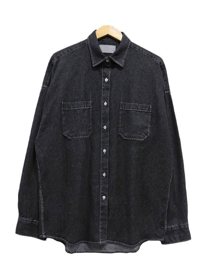 Womens Denim Button-Up Shirt – Relaxed Fit  |  Shirts & Blouses Clothing Black