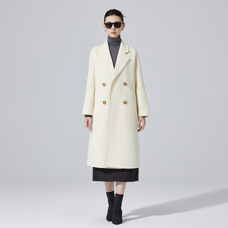 Womens Double-Breasted Wool Coat  |  Outerwear Clothing Clay beige