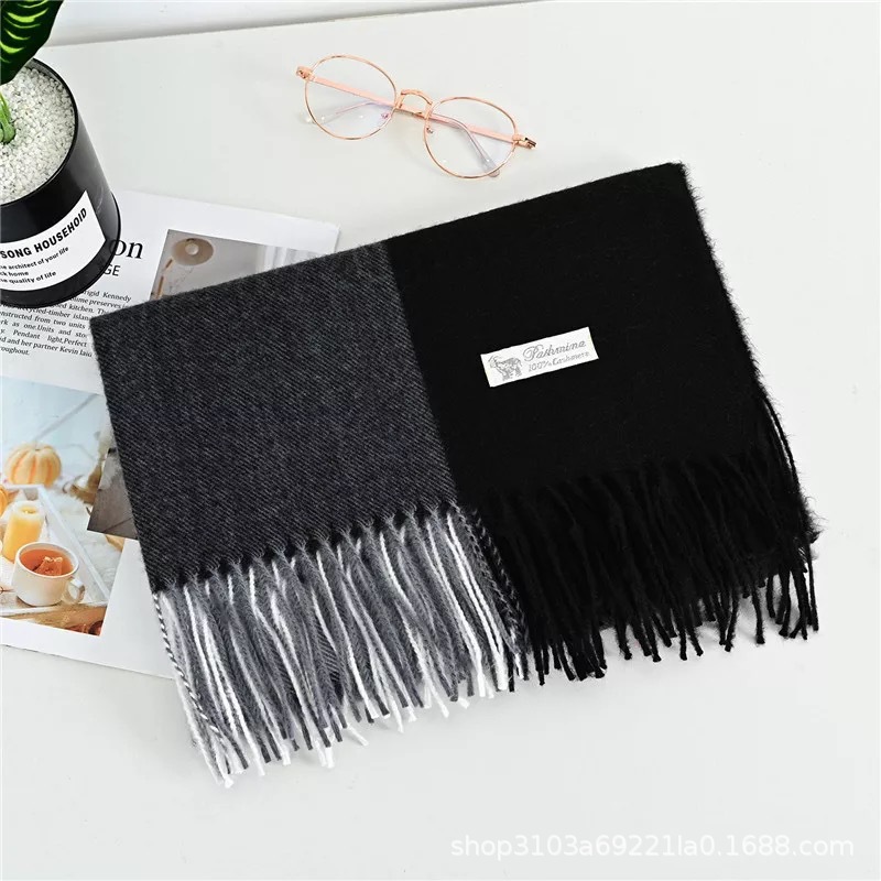 Womens Fringe Wool Scarf  |  Scarves Scarves Black melange