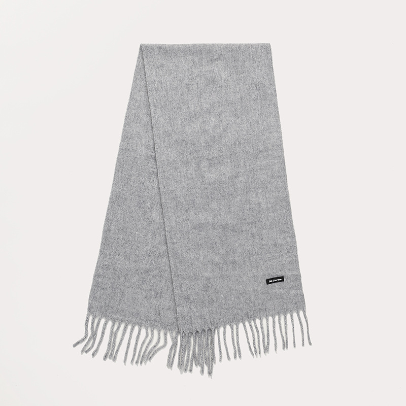 Womens Fringe Wool Scarf – Skinny  |  Scarves Scarves Grey Melange