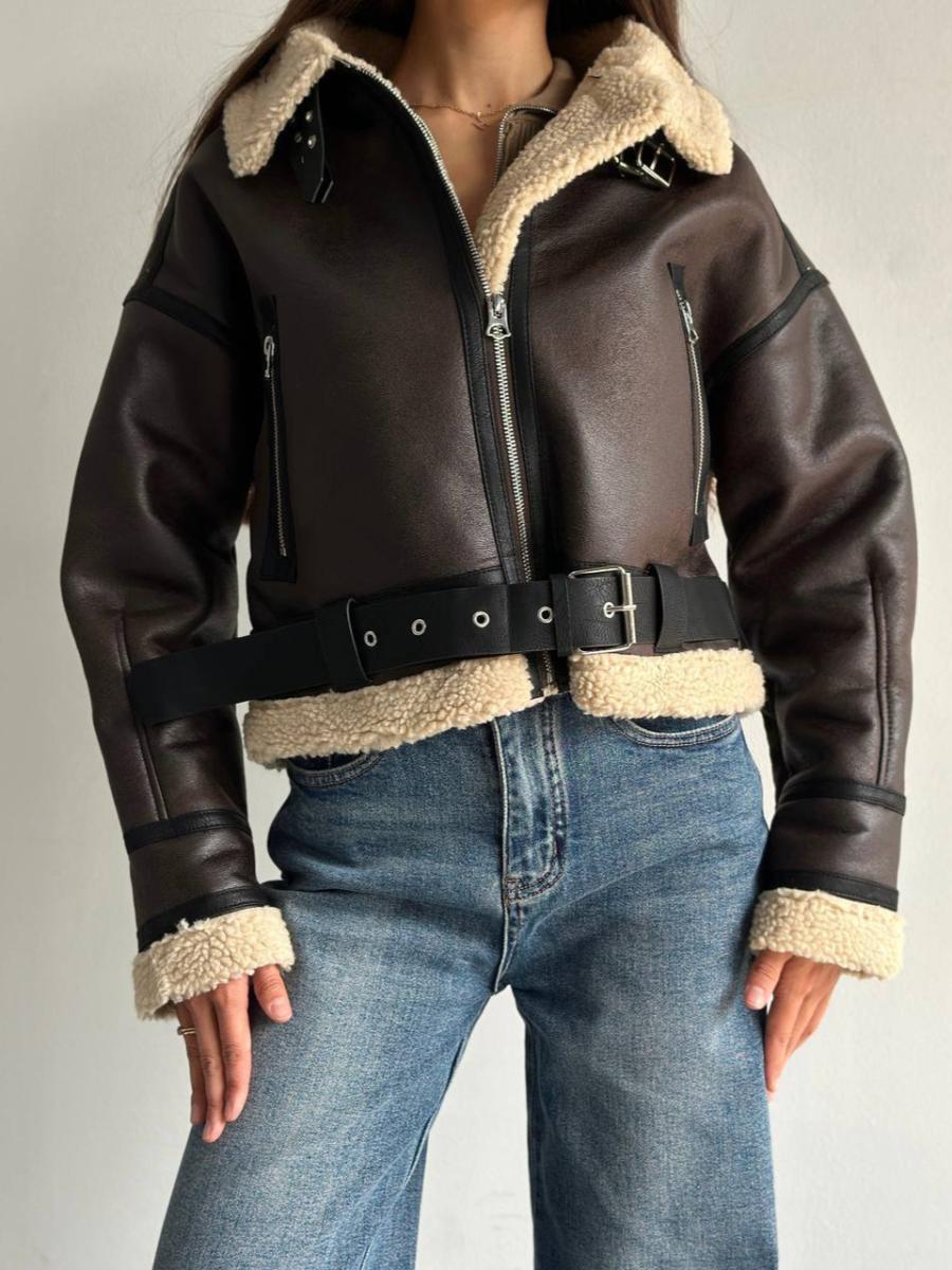 Womens Leather Shearling Jacket  |  Outerwear Clothing beige