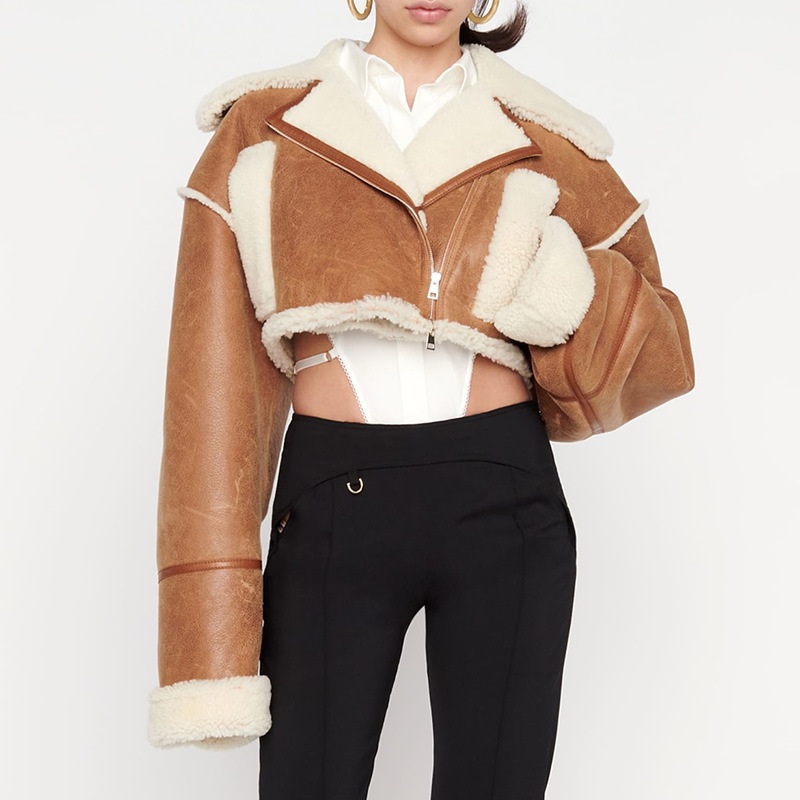 Womens Leather Shearling Jacket  |  Outerwear Clothing brown