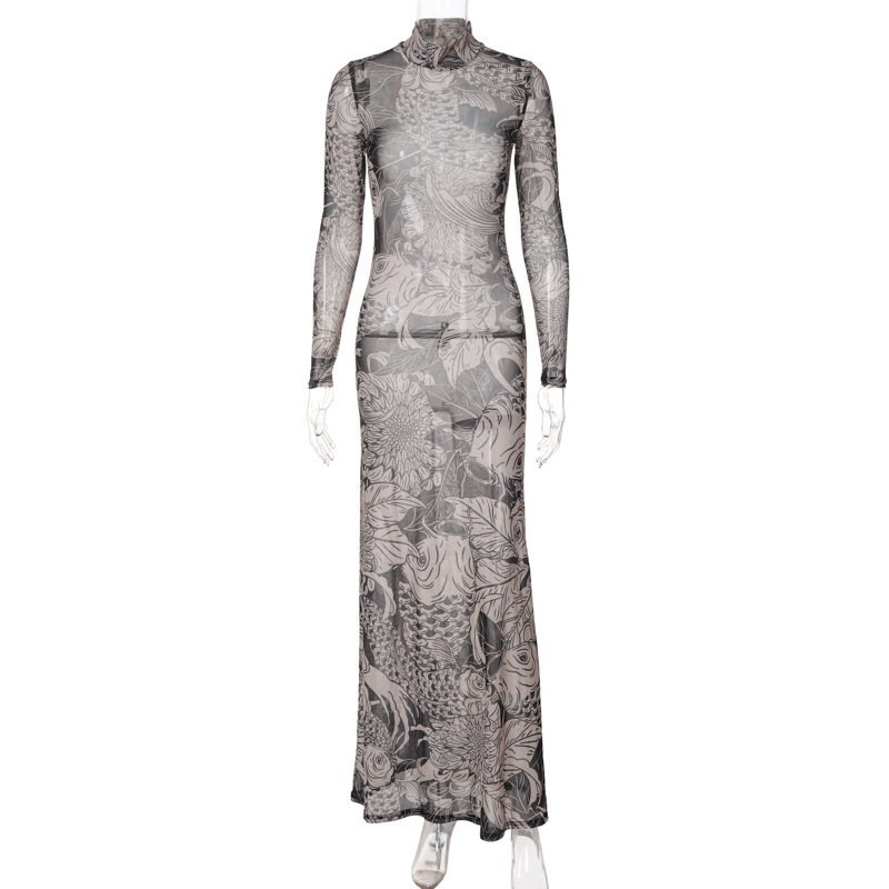 Womens Printed Mesh Dress Runway Show  |  Dresses Clothing Dresses