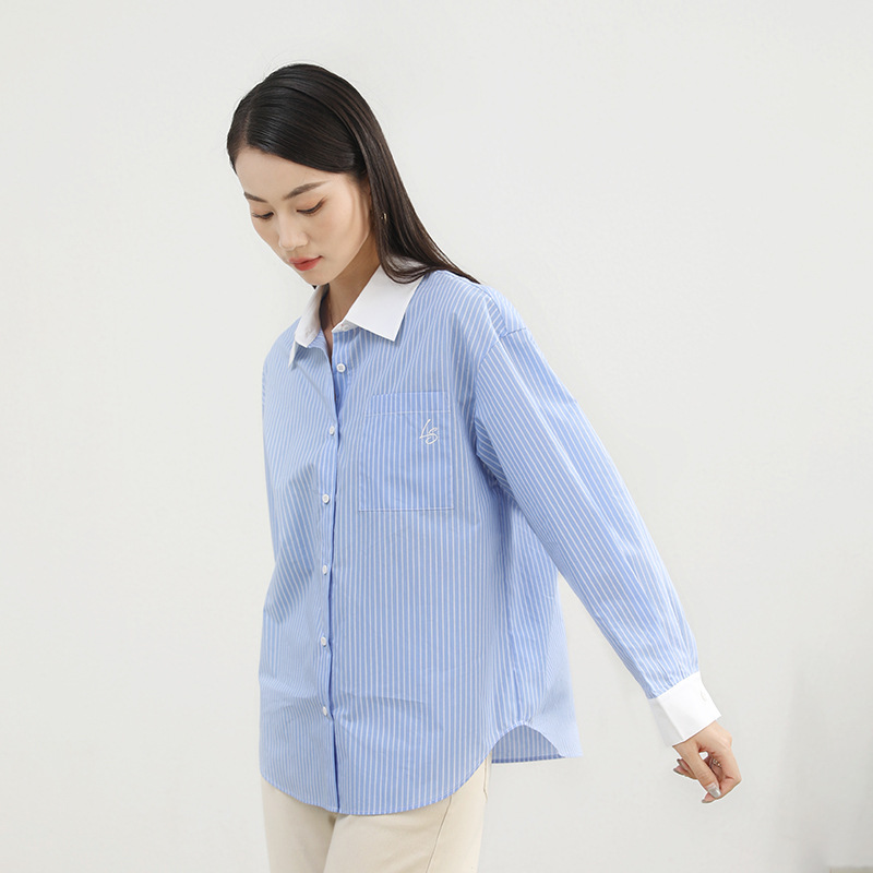 Womens Stripe Button-Up Shirt  |  Shirts & Blouses Clothing Blue